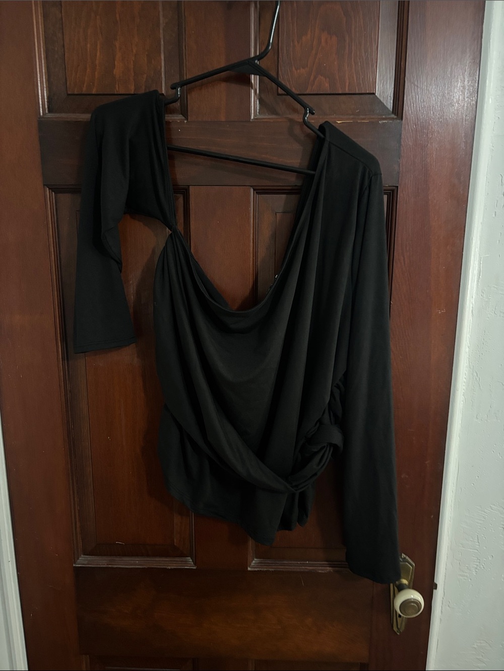 Draped Black One-Shoulder Top